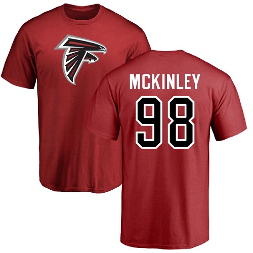 Atlanta Falcons Men Red Takkarist McKinley Name And Number Logo NFL Football #98 T Shirt